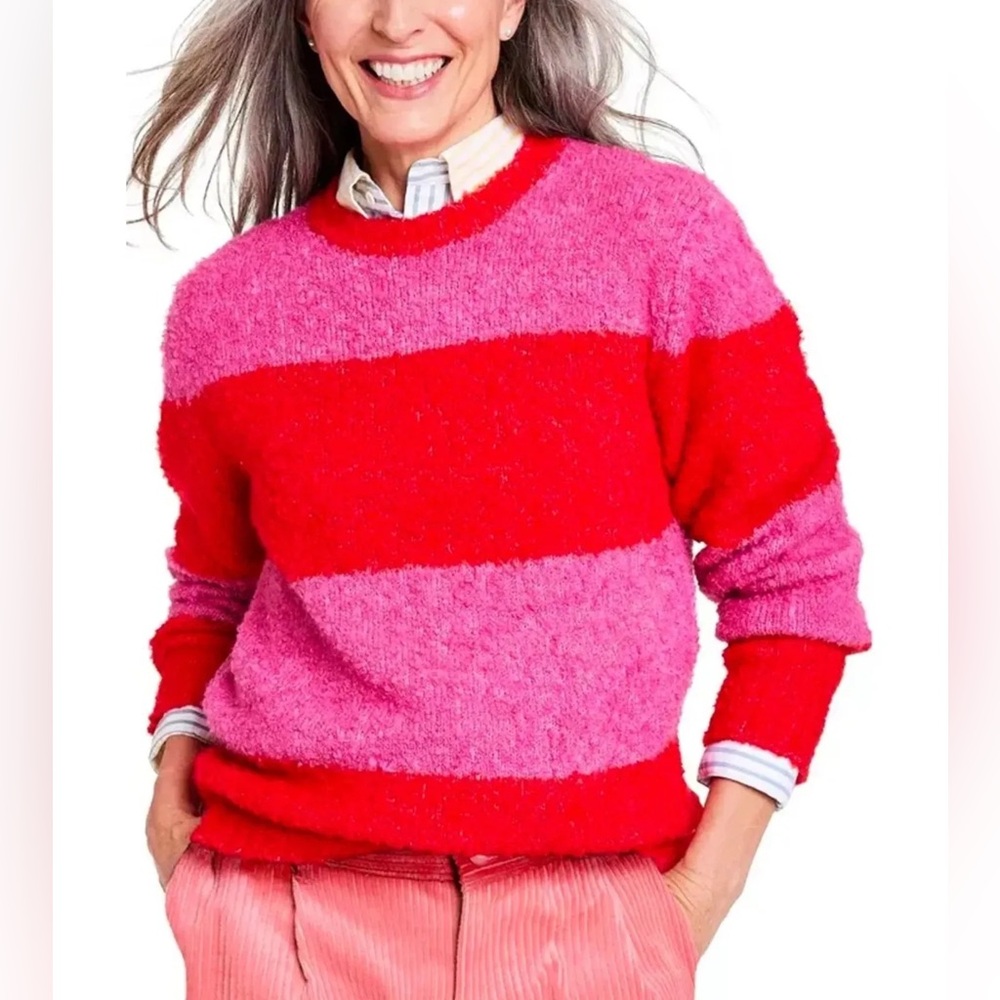 Rowing Blazers x Target Pink & Red Striped Fuzzy Sweater | Size Medium